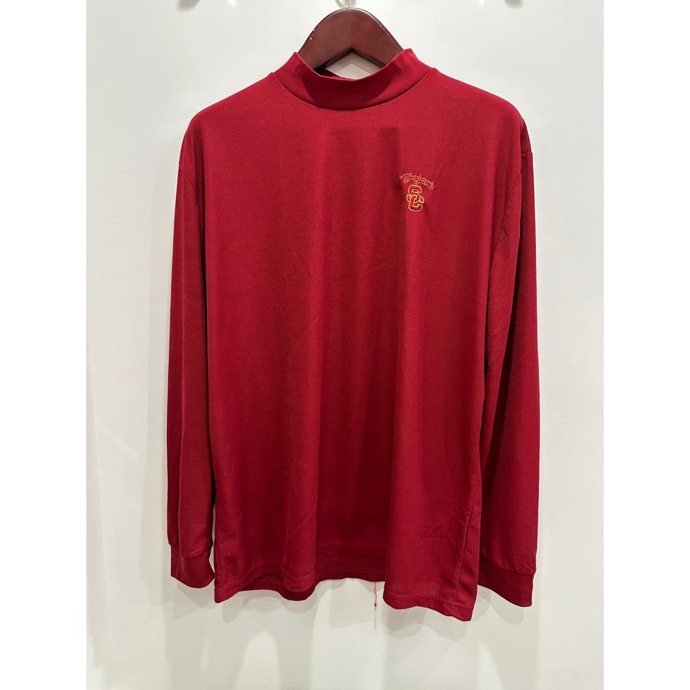 Team Trojan USC Trojans Mock Neck Shirt Mens XL Red Long Sleeve Embroidered Logo